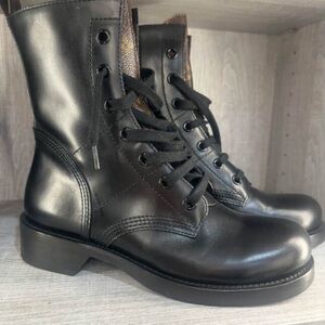 Louis Vuitton Black Leather Combat Boots